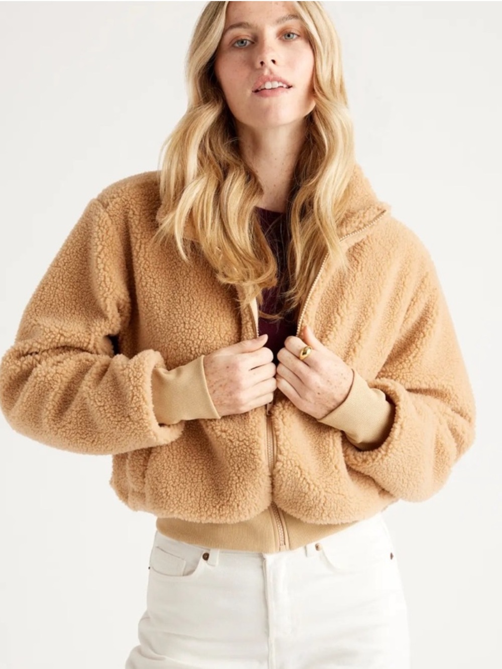 Quince Hooded Sherpa Jacket Camel Size L